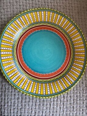 Nancy Green - Certified International Hand Painted Ceramic Plate in Teal, Red